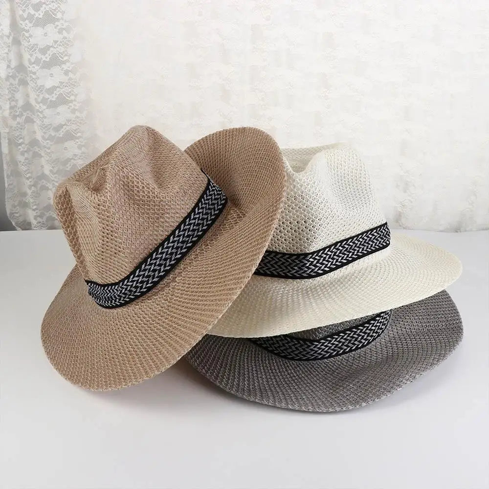 Fisherman Hat Cool Beach Dad Bowler Hat Bohemia Style Male Solid Color Panama Hat Old Man Sun Hat Middle-aged Men Straw Hat