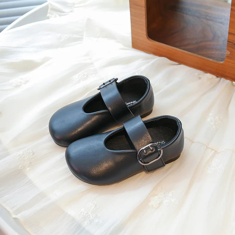 Girls' leather shoes spring new children's round toe flat fashion simple princess shoes single shoes