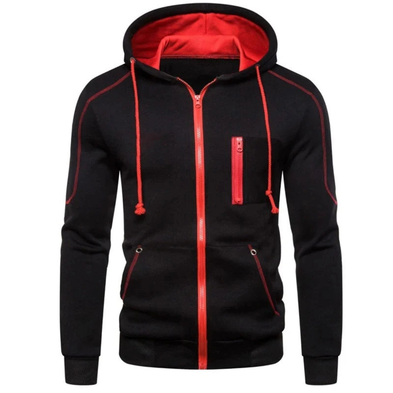 Hoodie monocromático masculino com zíper de manga cheia, moletons casuais, cardigã fino, outono, inverno, plus size, S- 4XL