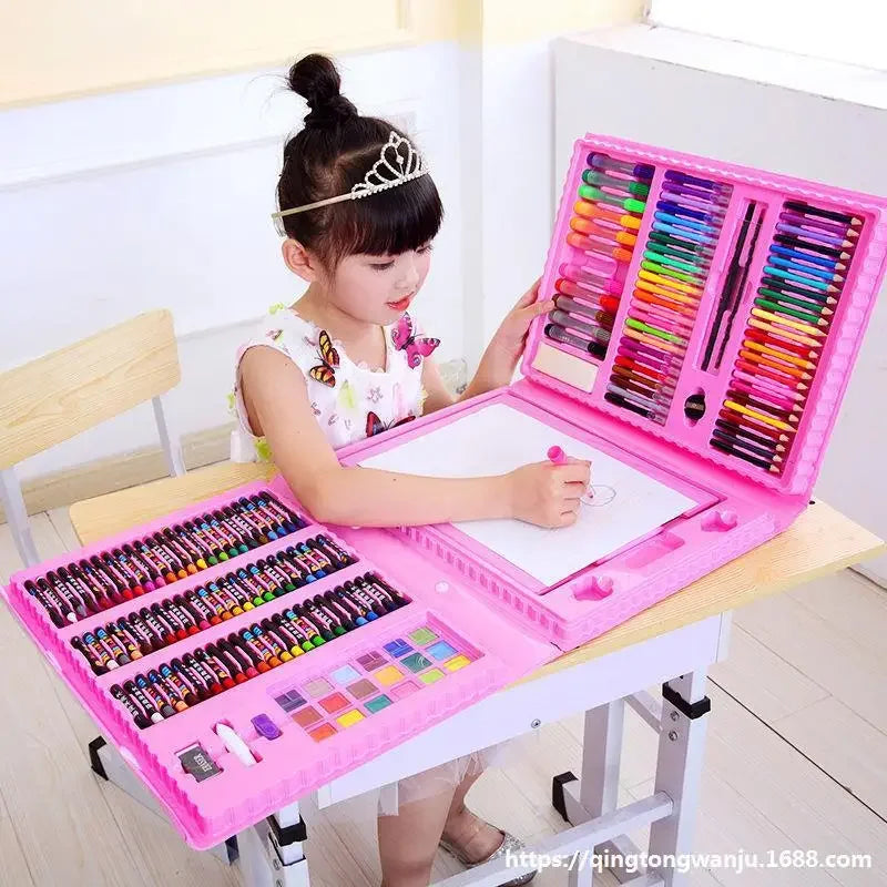 Multi Painting Set for Children, Students' Art Supplies Gift with Carrying Case, Watercolor Pen Oil Pastel Colored Pencil,