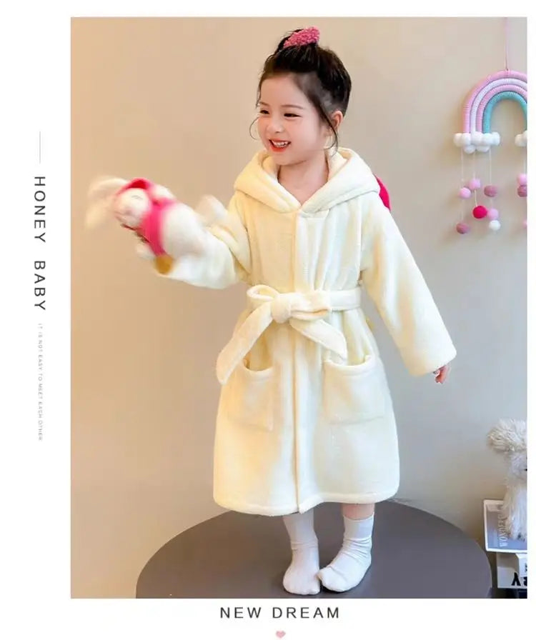 Sanrio Hello Kitty Children Bath Robe Pajamas Terry Cloth Girls Babies Toddlers Spring Winter Home Wear Hooded Cozy Sleepwear