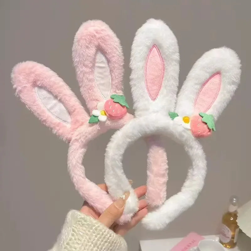 New cute plush headband with bow & rabbit ears,lace trim for delicacy.Soft skin-friendly,no hair damage.Perfect for washing face