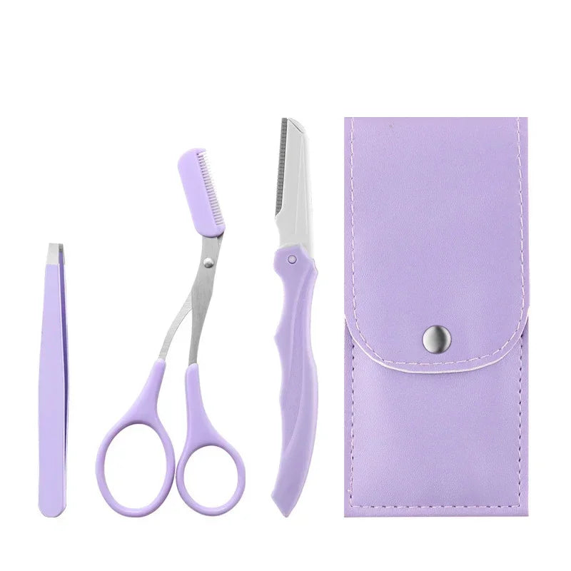 Private Label 3Pcs/Set Makeup Tools Portable Eyebrow Trimming Set Eyebrow Razor Eyebrow Scissors with Comb