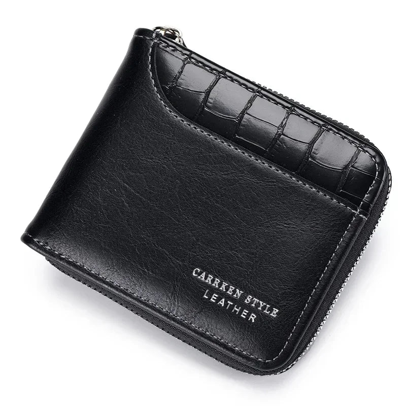 Leather Men's Wallet Luxury Mens Purse Male Zipper Card Holders with Coin Pocket Rfid Wallets Gifts for Men Money Bag