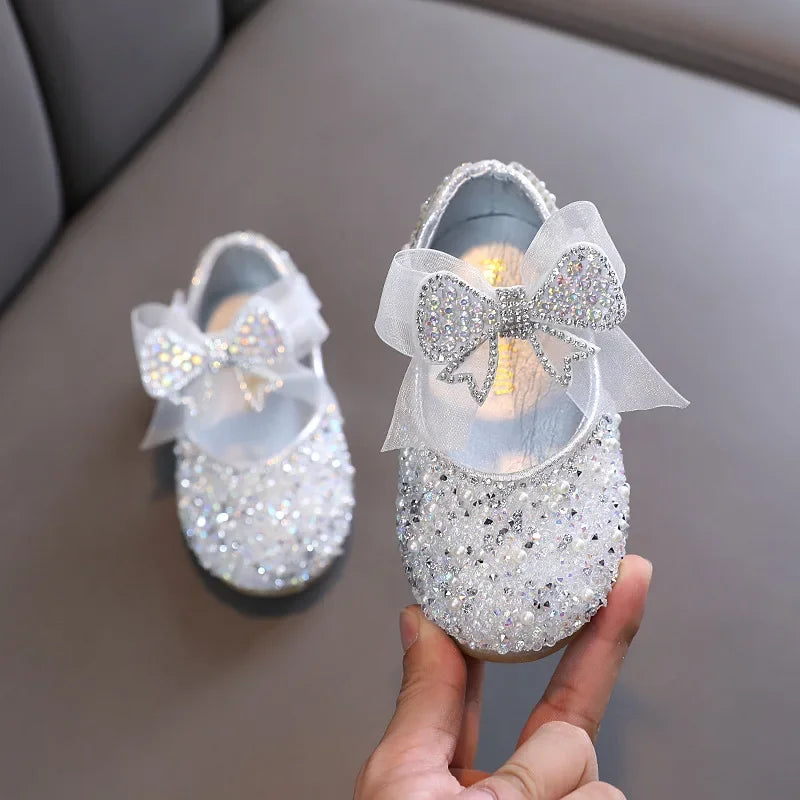 Fashion Children's Bow Rhinestone Sequin Kids Shoes Baby Party Student Flat Performance Shoes