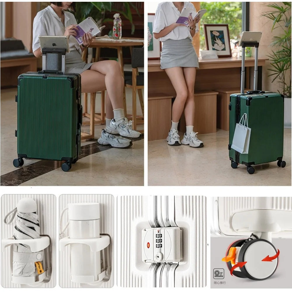 16"/20" Suitcase Carry-on Boarding for Women Travel Trolley Case with Aluminum Frame Password Lock Rolling Luggage 22/24/26/28"