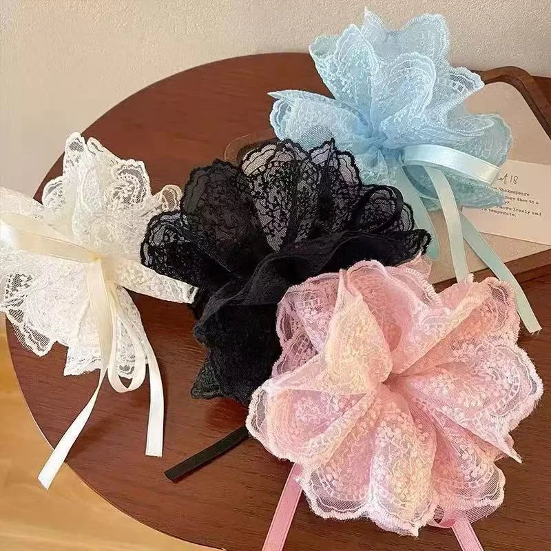 Lace Scrunchies for Women Elastic Hair Bands Ponytail Holders Tie Solid Color Hair Hoop Scrunchy Rubber Bands Women Hair Ring