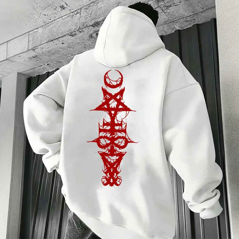 Mens Gothic Hoodie Satanic Symbol Print Street Fashion Warm Pullover Autumn Winter Male Home Outdoor Comfort Casual Sweatshirt