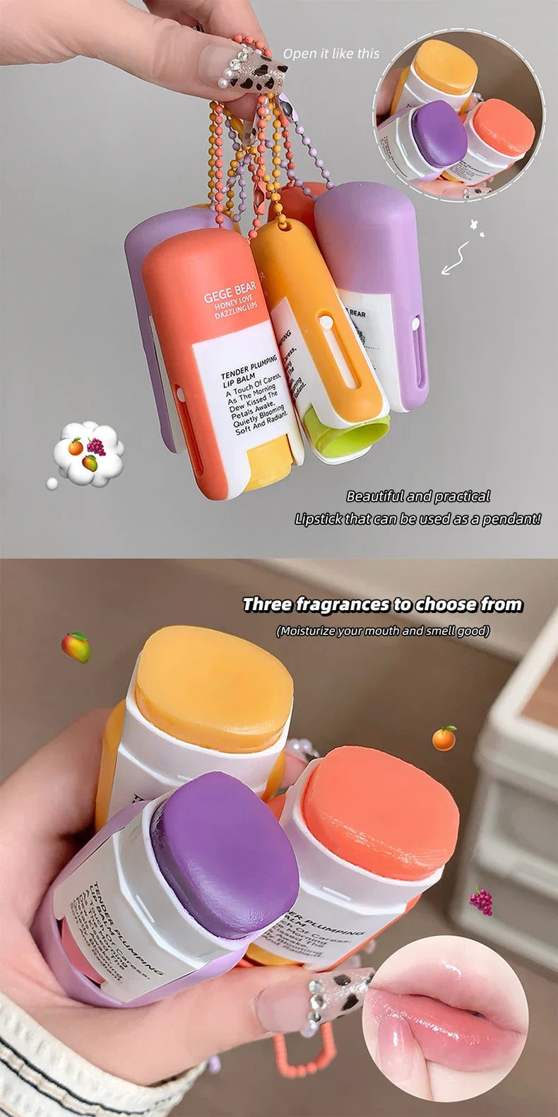 Gege Bear Large Capacity Lip Balm Keychain Pendant, Hydrating & Moisturizing Lip Care, Perfect as Lipstick Base & Accessory
