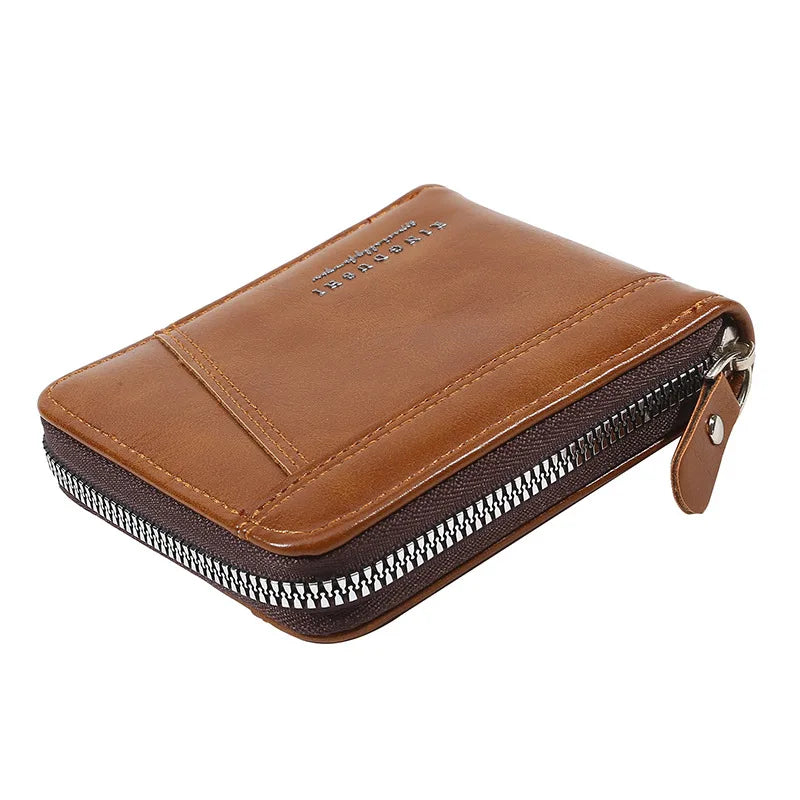 Leather Men’s Wallet Luxury Mens Purse Male Zipper Card Holders with Coin Pocket Rfid Wallets Gifts for Men Money Bag