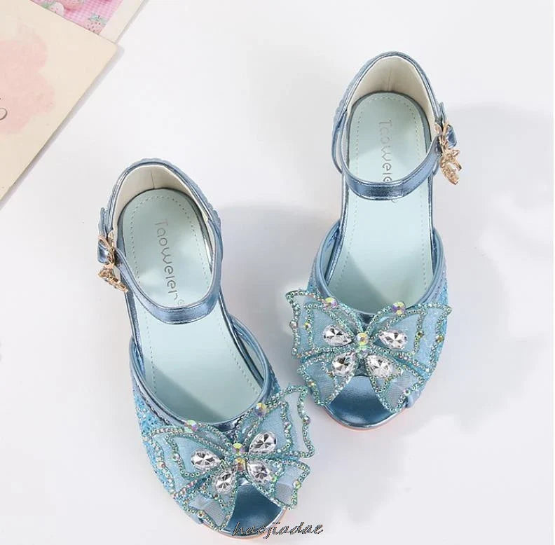 Summer High Heels Shoes for Girls Pageant Kids Sandals Child Mary Jane Shiny Princess Party Dress Up Shoes Purple Gold Pink Blue
