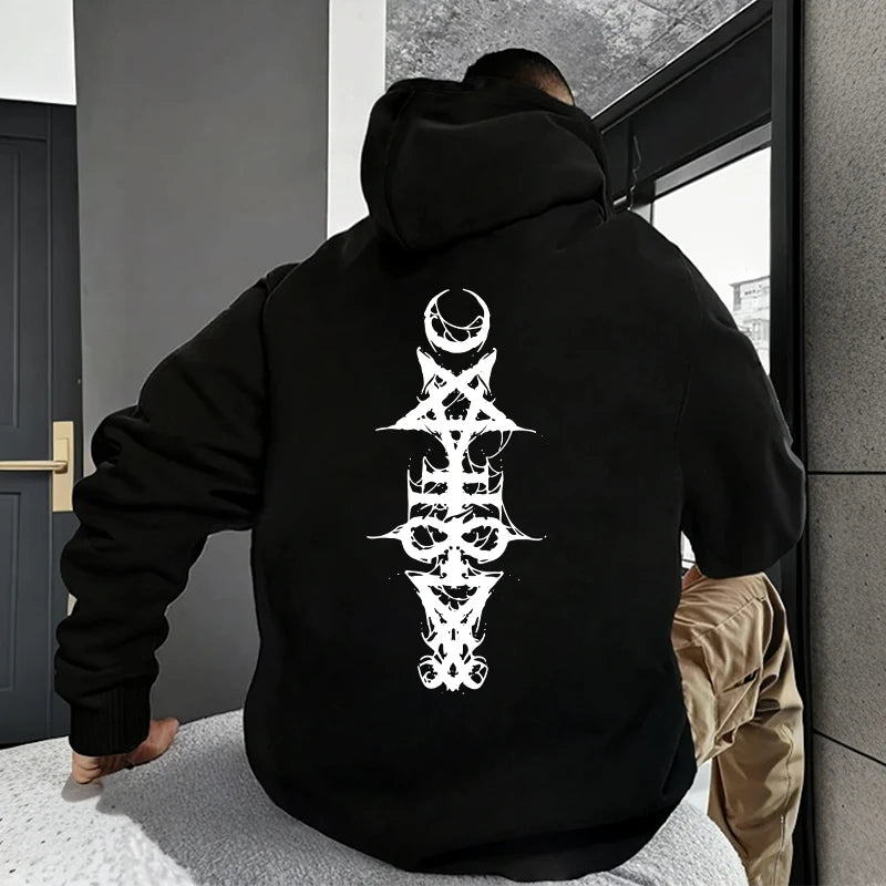 Mens Gothic Hoodie Satanic Symbol Print Street Fashion Warm Pullover Autumn Winter Male Home Outdoor Comfort Casual Sweatshirt