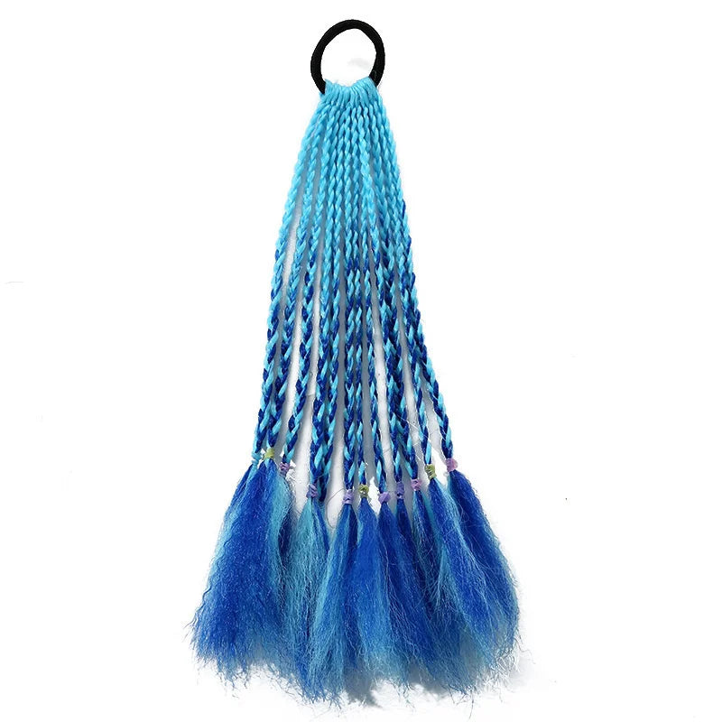Girls Dirty Braids Colorful Twist Tie Wigs Ponytail Kids Hair Accessories Headbands Rubber Bands Princess Headwear