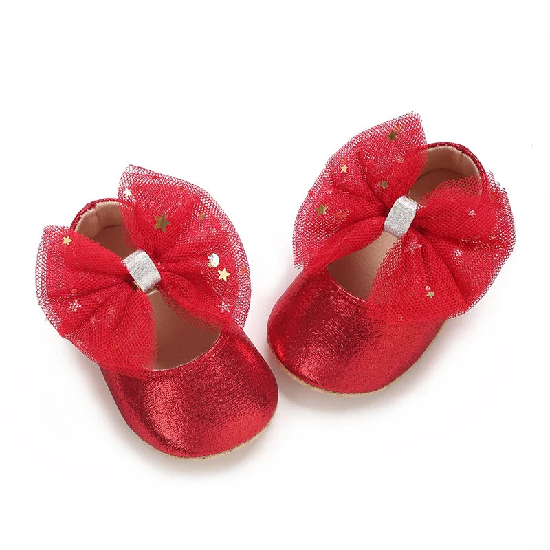 Spring and Autumn New Girl Baby Princess Shoes Mesh Bow 0-12 Months Baby Shoes Single Shoes Learning Walking Shoes