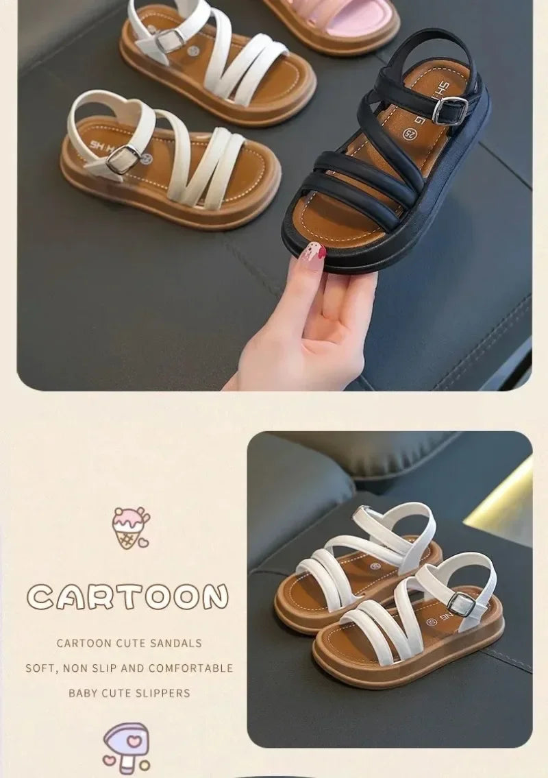 1-10Y Baby Girls Sandals Summer Children's New Cool Fashion Princess Cute Versatile Shoes for Students Flat Sandal Casual Shoe  (Available)