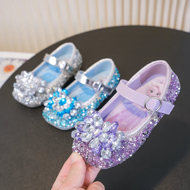 Disney Cartoon Pattern Elsa Princess Crystal Shoes for Girls Fashion New Style Baby Girl Low Heels Sandals Summer Fall Children