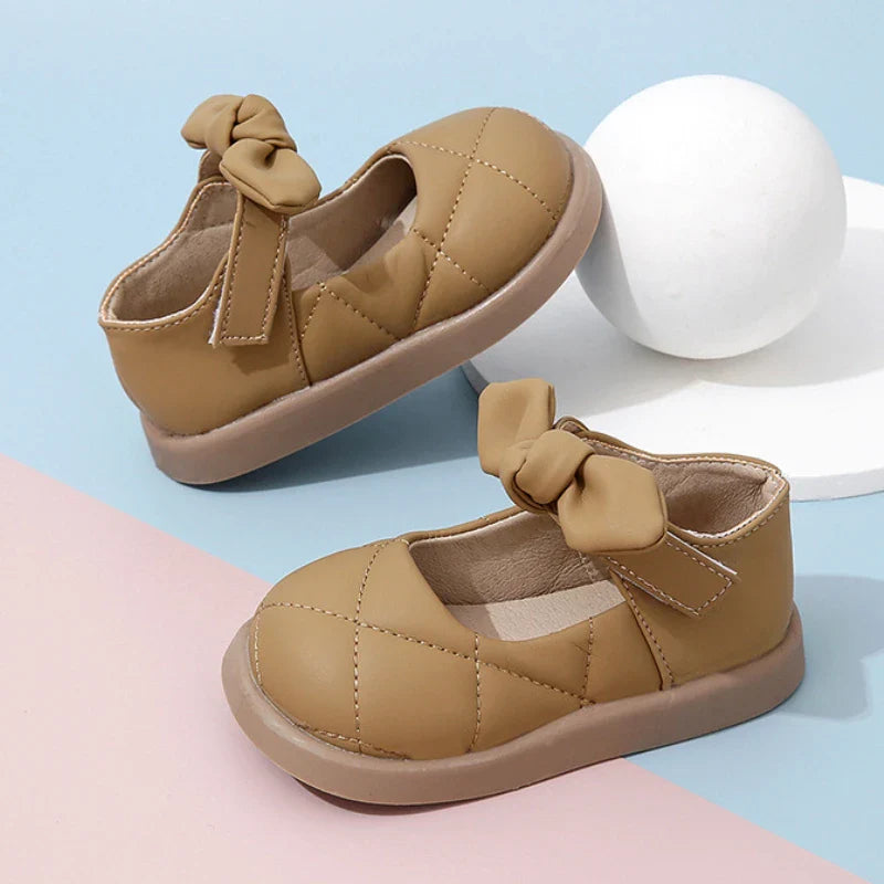Children's Leather Shoes Non-slip Soft Bottom Kids Mary Jane Shoes Fashion Solid Color Bowknot Girls School Causal Single Shoes