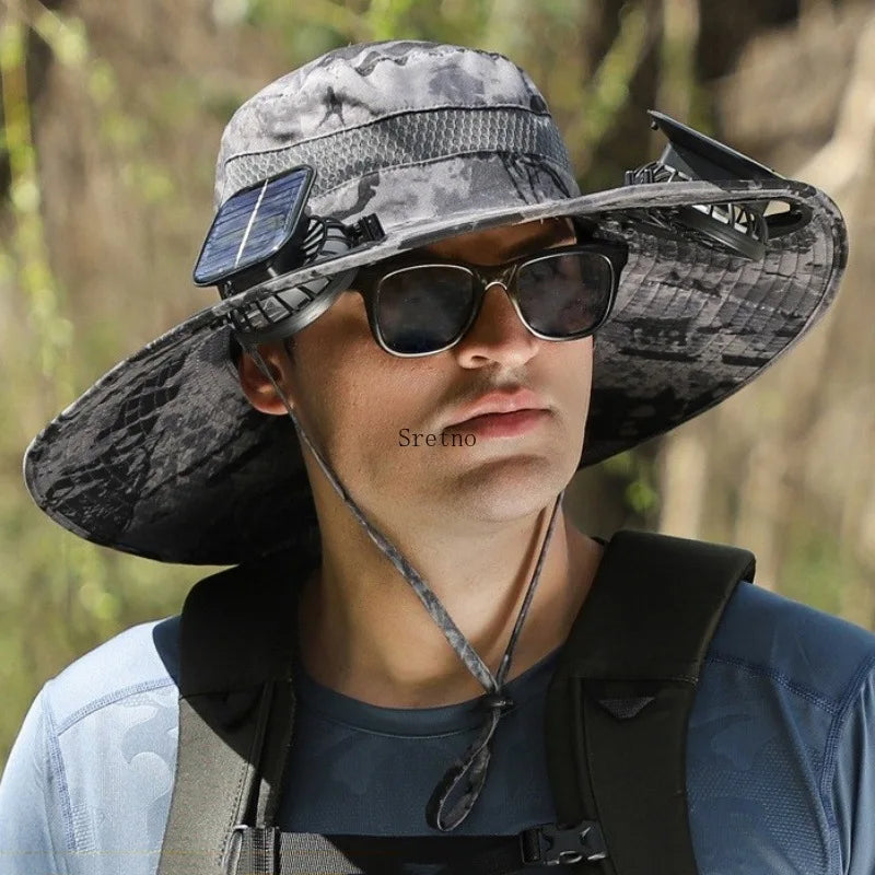 Men's Hat with Fan Solar Charging Sun Protection Cooling Adult Wearing Big Brim Mountain Climbing Sun Protection Fisherman's Hat