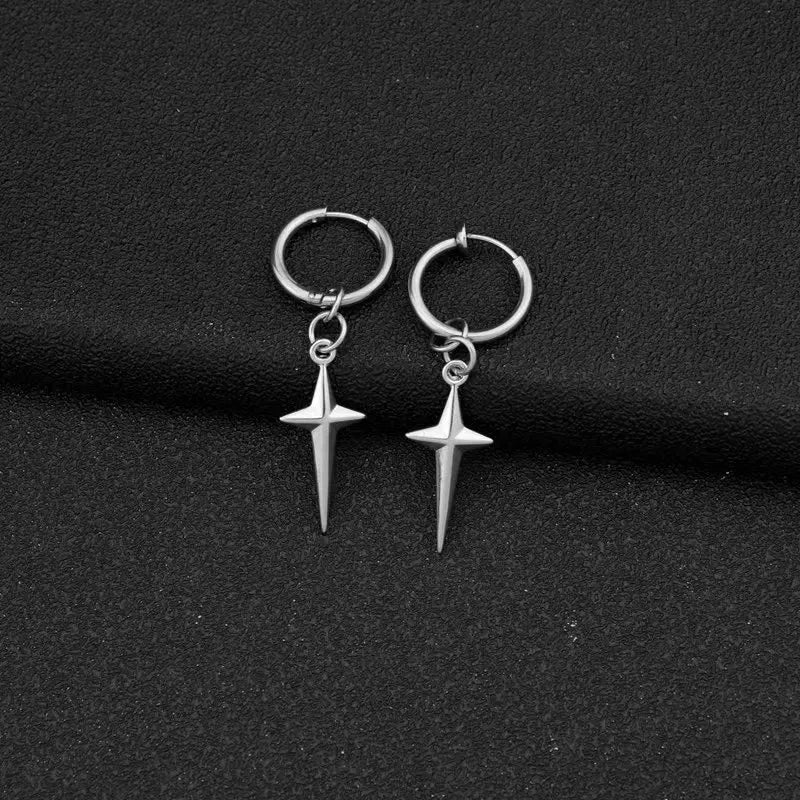 Punk Earring Mens Cross Single Spike Stainless Steel Stud Earrings Guys Jewelry Rock Hip Hop Party Jewelry Unisex  Earrings