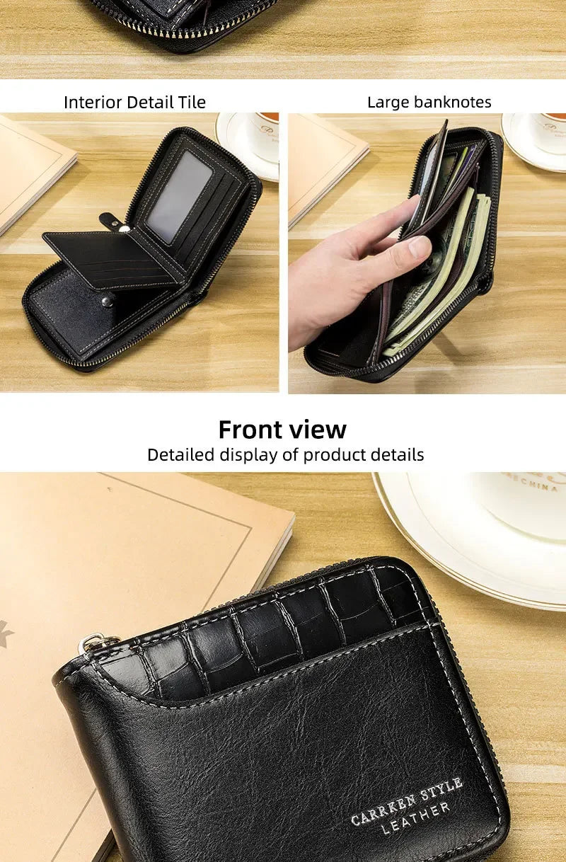 Leather Men's Wallet Luxury Mens Purse Male Zipper Card Holders with Coin Pocket Rfid Wallets Gifts for Men Money Bag