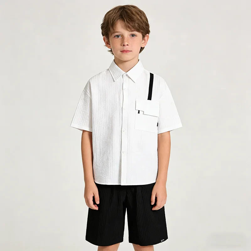 New Children Summer Thin Short Sleeved Shirt Shorts Two Piece Set Children Stylish Clothing Trend