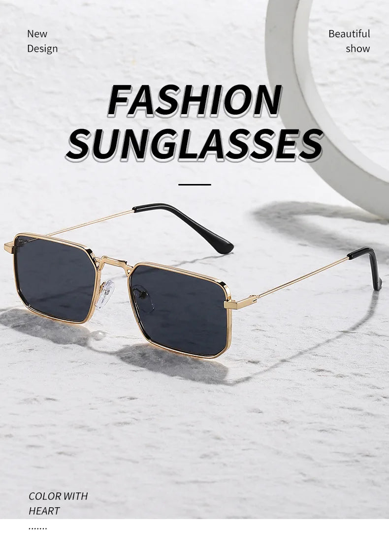 Men Brand Square  Driving Sunglasses Metal Narrow Frame Luxury Design Sun Glasses Women Anti UV400 Vintage Driving Sunglasses
