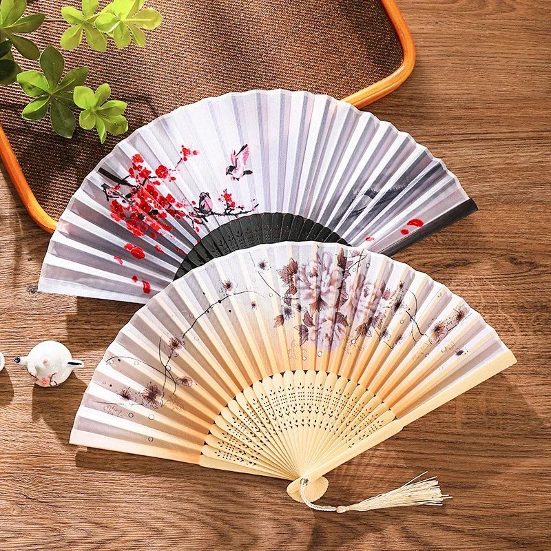 Vintage Silk Folding Fan Chinese Japanese Art Crafts Gift Home Decorations Dance Hand Fan Bamboo Room Decor Wood Fans