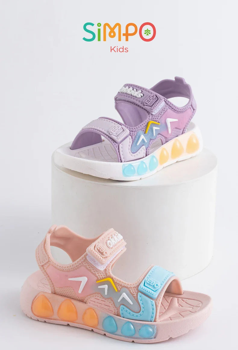 Children' Fashion Sport Sandals Geometric Patterns Breathable Wear-resistant Soft Shoes With Adjustable Velcro For Boys & Girls