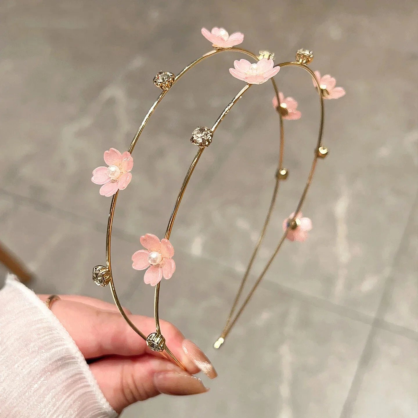 Double Layer Rhinestone Flower Hairbands for Women Fashion Elegant Metal Hair Hoop Korean Style Headwear Girls Hair Accessories