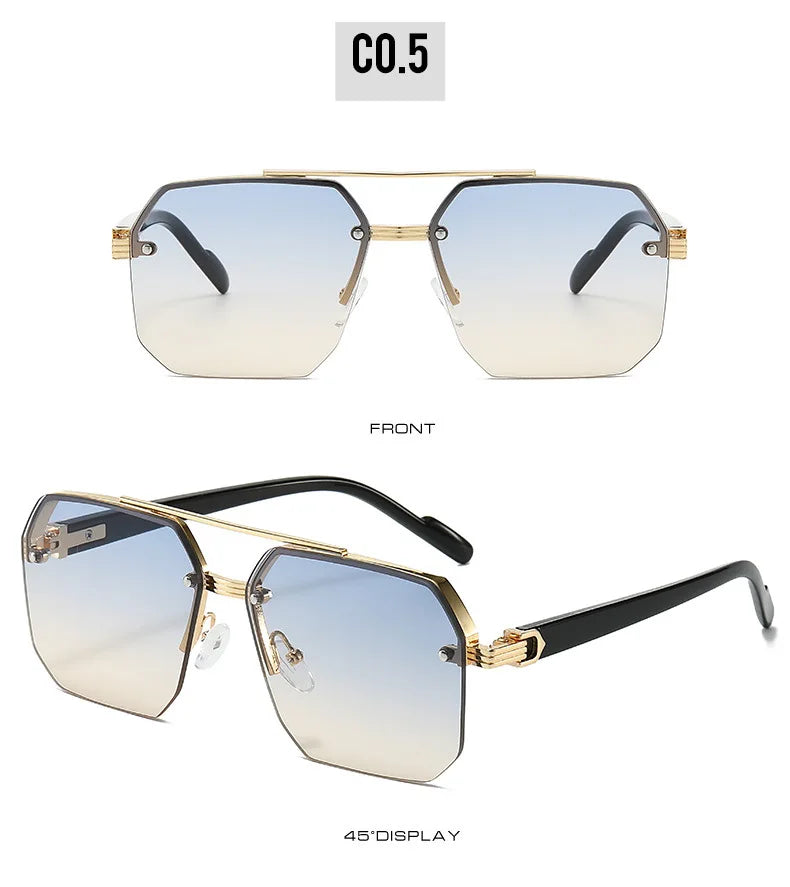 Men's Metal Sunglasses Square Half Frame Rice Nails Casual Trend Personality Retro Fashion Outdoor Sports Eyeglasses