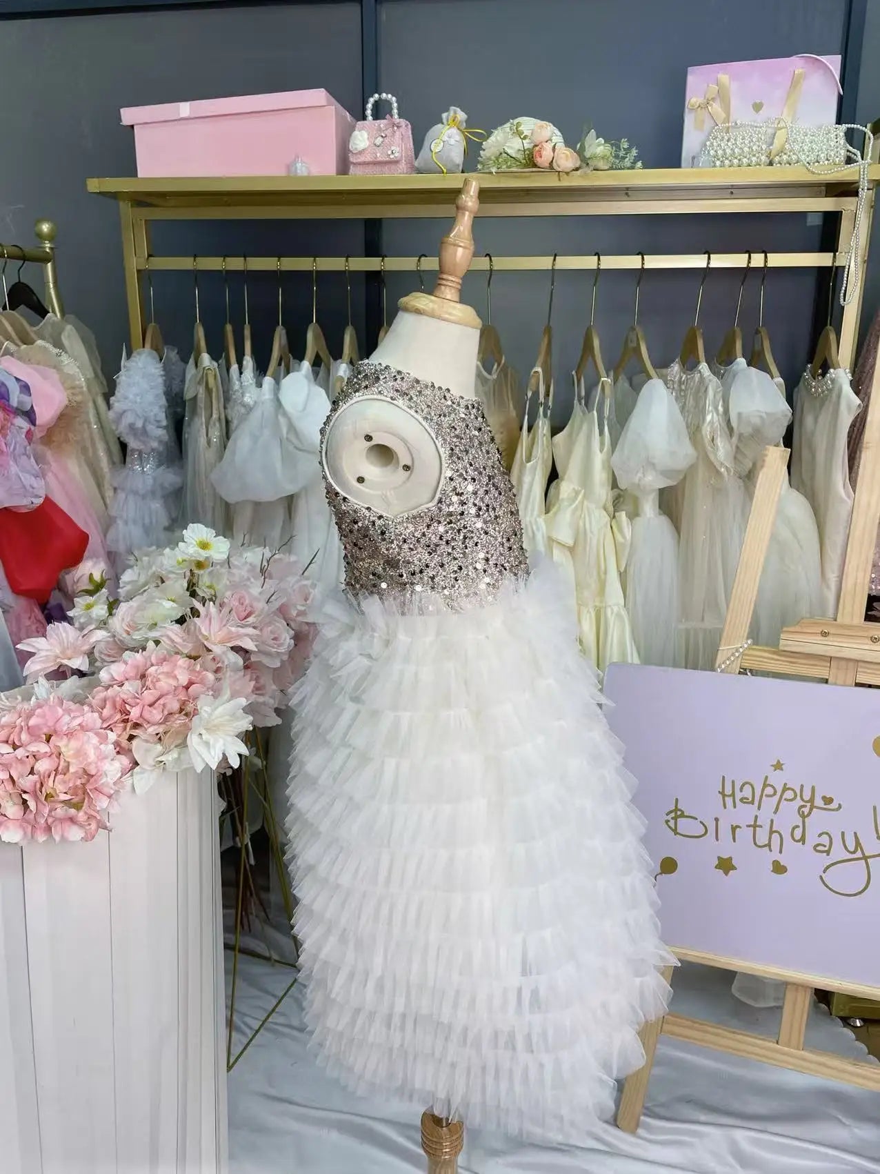 New Summer Party Dress for Kids Girls Sequined Sleeveless Mesh Cake Princess Dress Fashionable and Comfortable Skirt S4016
