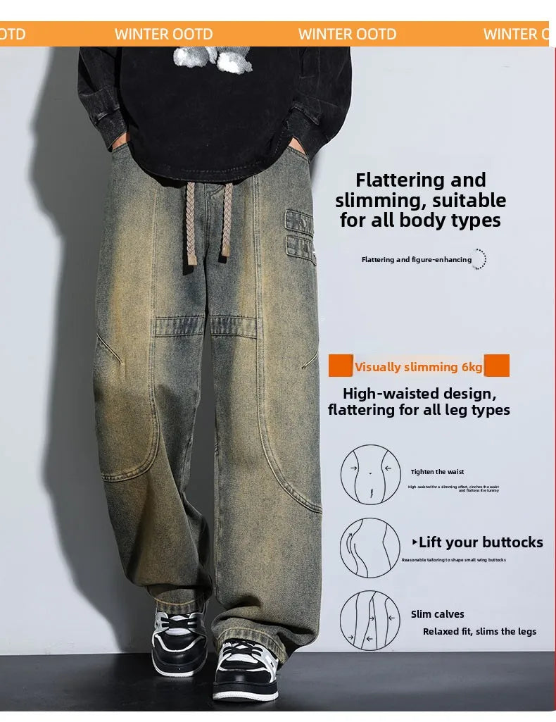 Jeans for Men Men's Casual Trousers Versatile Spring Autumn Large-sized Long Pants Fashionable Loose Straight-leg Wide-leg Pants