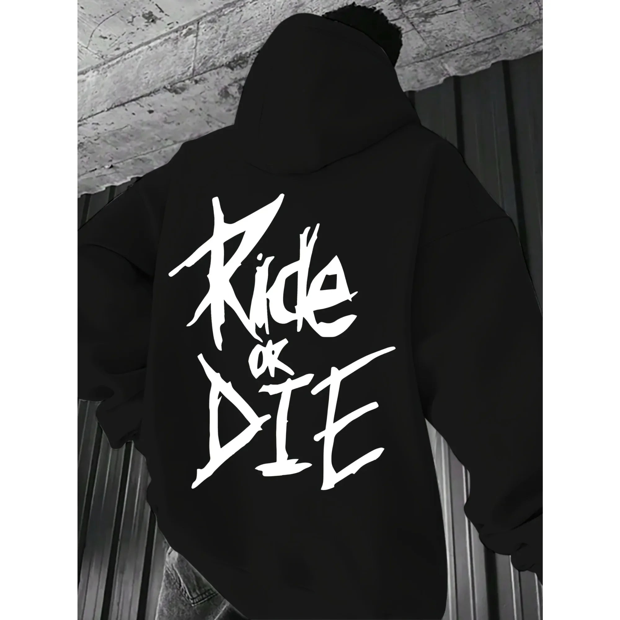 Men's Hoodie with Ride or Die Lettering Print Adult Pullover Sweatshirt Street Casual Comfortable Hip-Hop Long Sleeve Top