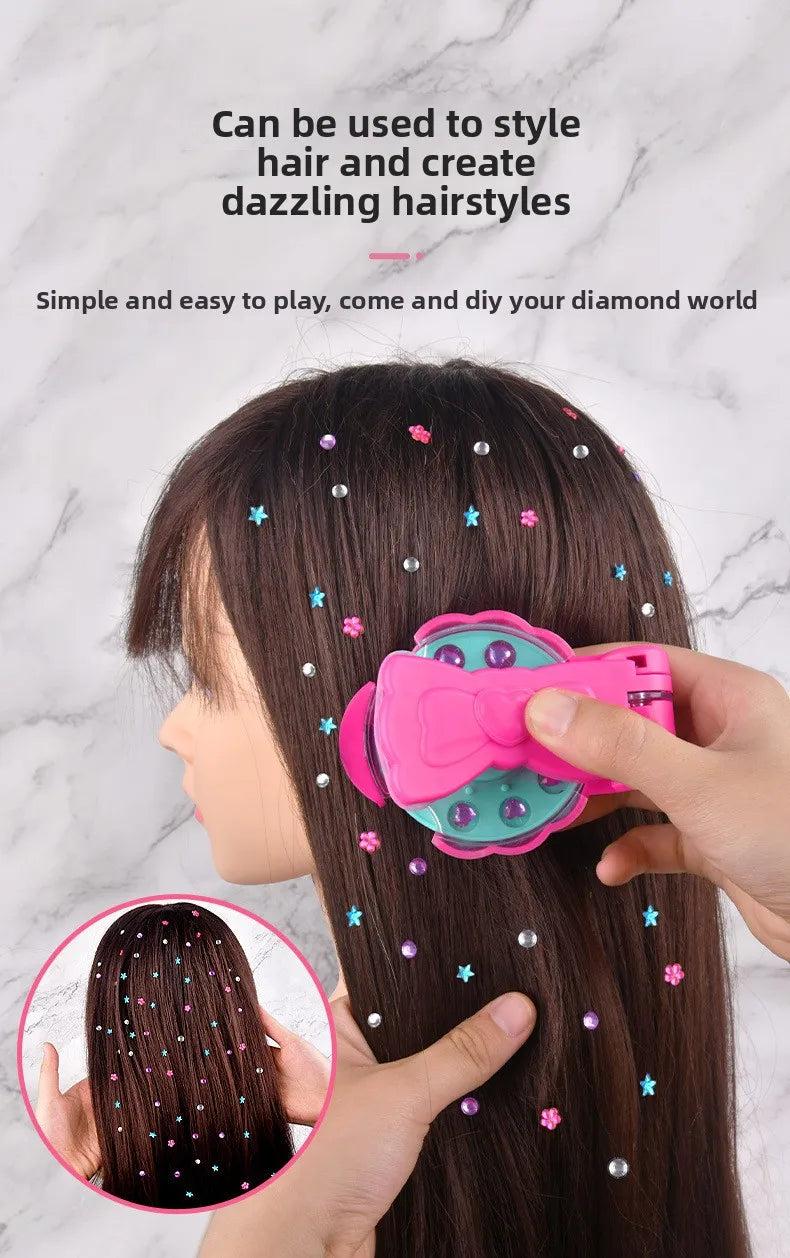Girls Role Play Diamond Hair Accessories DIY Craft Set Magic Stamping Bling Stickers Princess Dress Up Birthday Gift Toy