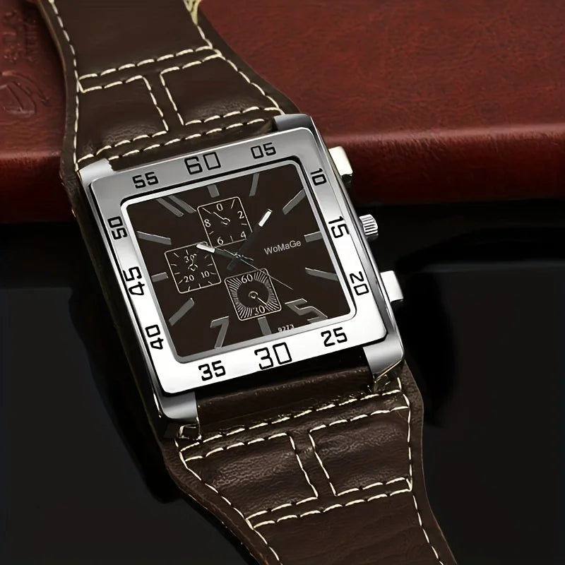 Mens Square Big Size Wristwatch Quartz Leather Strap Watches Masculino Relogio Fashion Elegant Clock Out-door Reloj Hombre saati