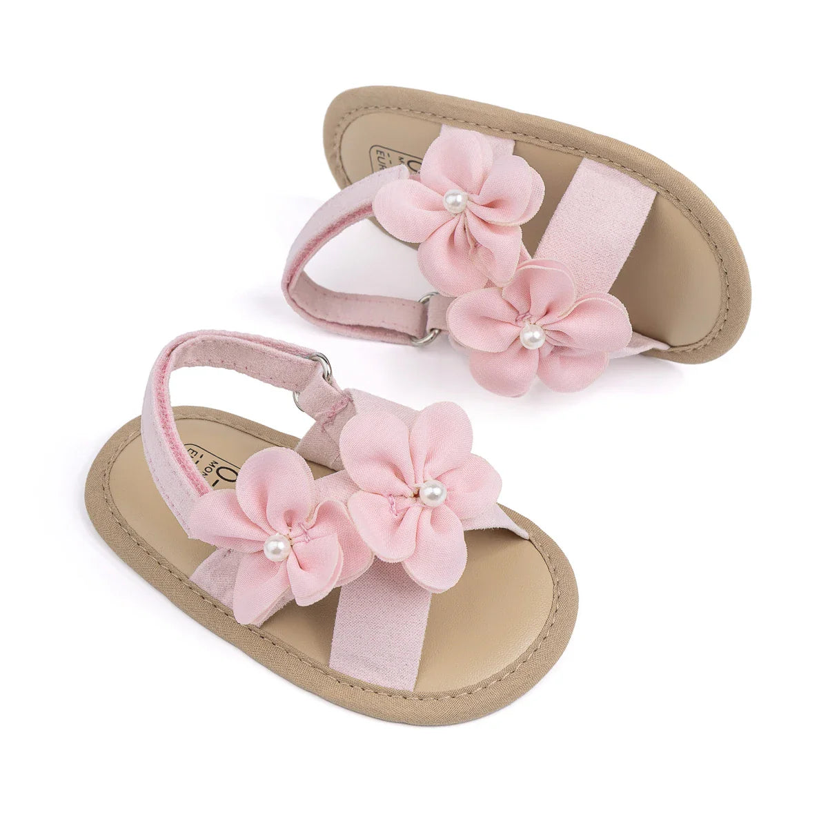 Baby Girls Shoes Flowers With Pearls Summer Cool Princess Sandals Lightweight Comfortable Soft Anti-slip Flat Sole
