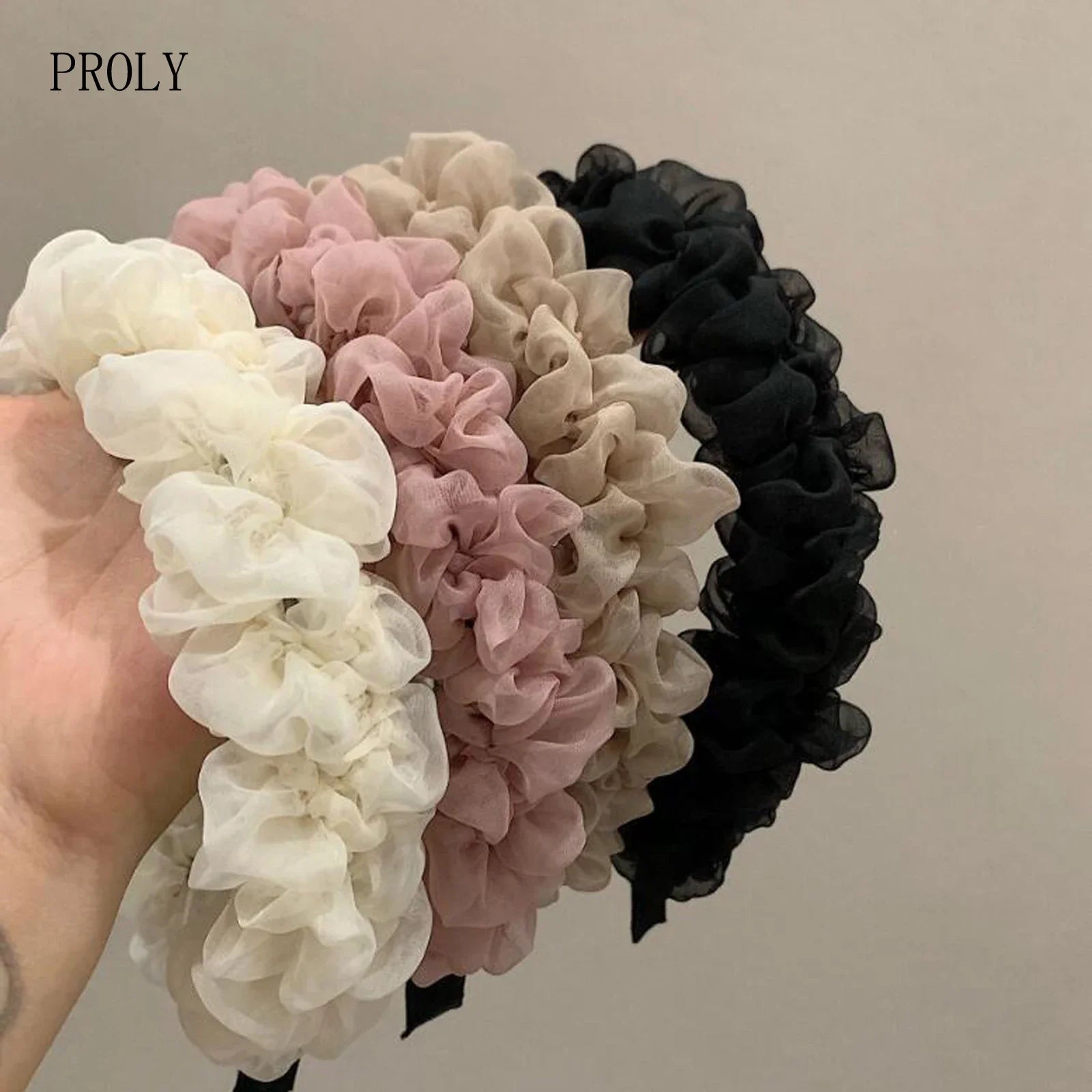 Fashion Women Headband Wide Side Mesh Flower Hairband Pleated Turban Casual Soft Headwear Hair Accessories