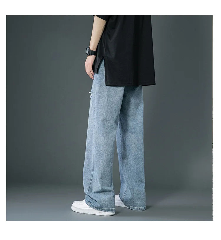 Ripped Jeans Men Ins Trendy Straight Leg Loose Wide Leg Pants High Waist Floor Mopping Denim Pants Versatile Casual Pants Men's