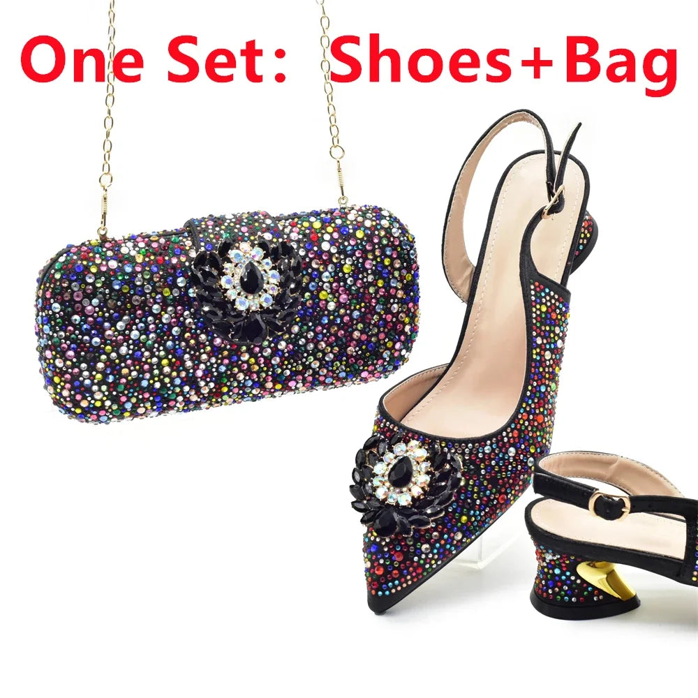 Luxury Designer Pumps Women Full Rhinestone Designer Shoe and Bag Sets From Italy