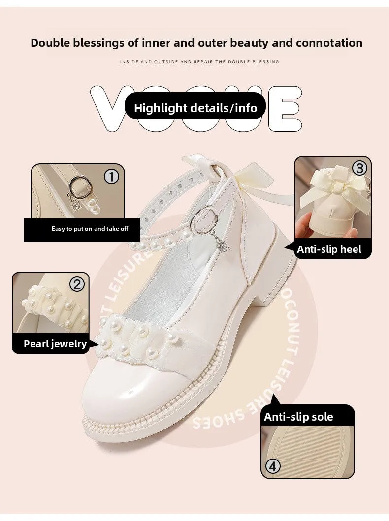 Spring Autumn Girl Glossy Leather Shoes Fashion Children Princess Causal Dress Flats Sweet Bowtie Kids School Mary Jane Shoes