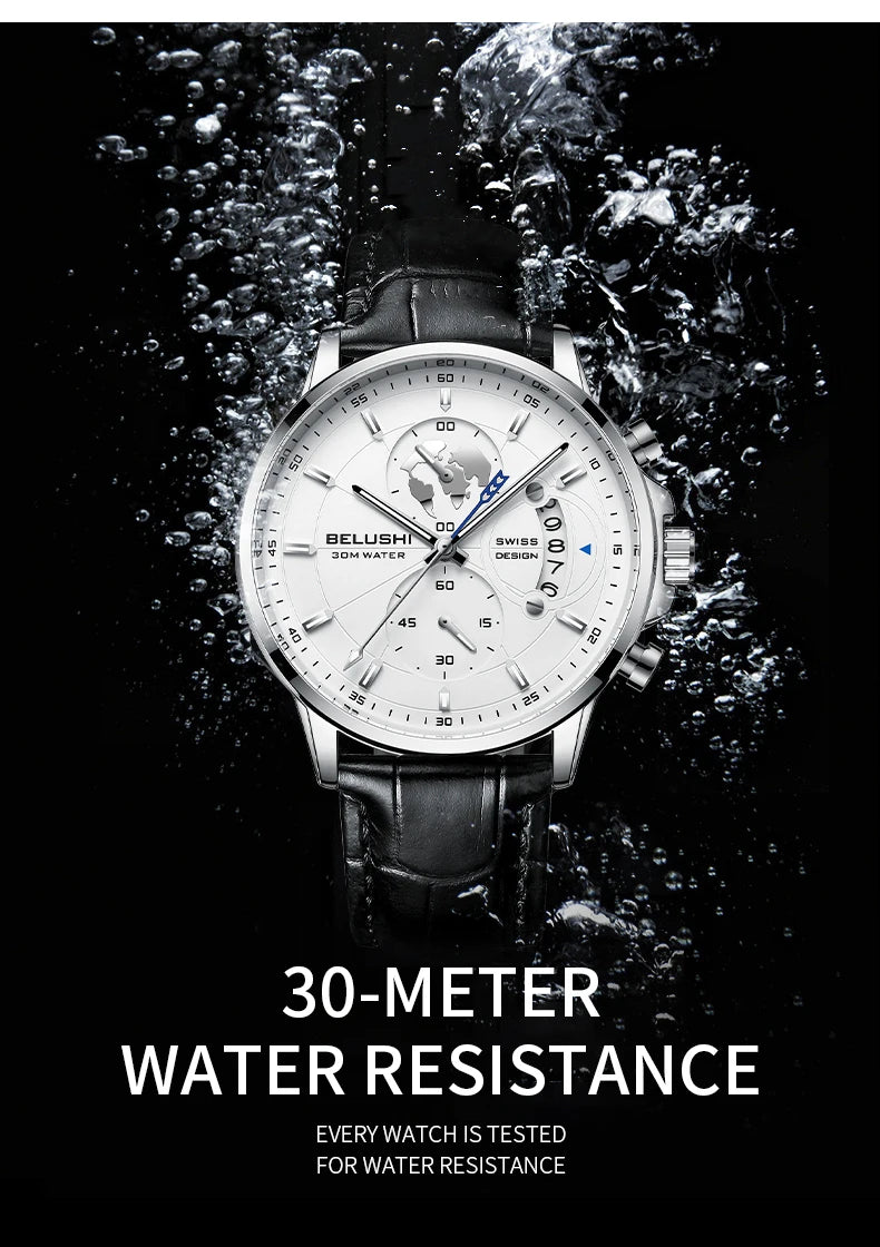 Mens Watches Waterproof Chronograph Sports Watches Men Quartz Wristwatches Brand Luxury Leather Watch For Men Casual Business