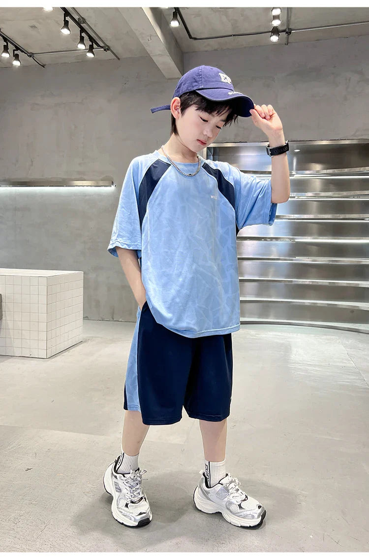 Boys Clothes Sets Summer Kids Sport Short Sleeve T-shirt + Shorts 2 Pieces Suit Teenage Child Outfits For 5 6 8 10 12 14 Years