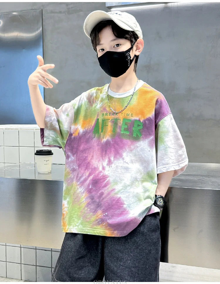 Korean Child Tee Top Clothing School Kids Summer Short Sleeve T-Shirt for Boys O-Neck Casual Tshirt Kids Luxury Clothes Costume