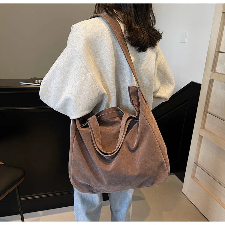 Women's Tote Bags  New Fashion Suede Vintage Large Shoulder Crossbody Bag for Woman Korean Female Student Bookbag Handbags