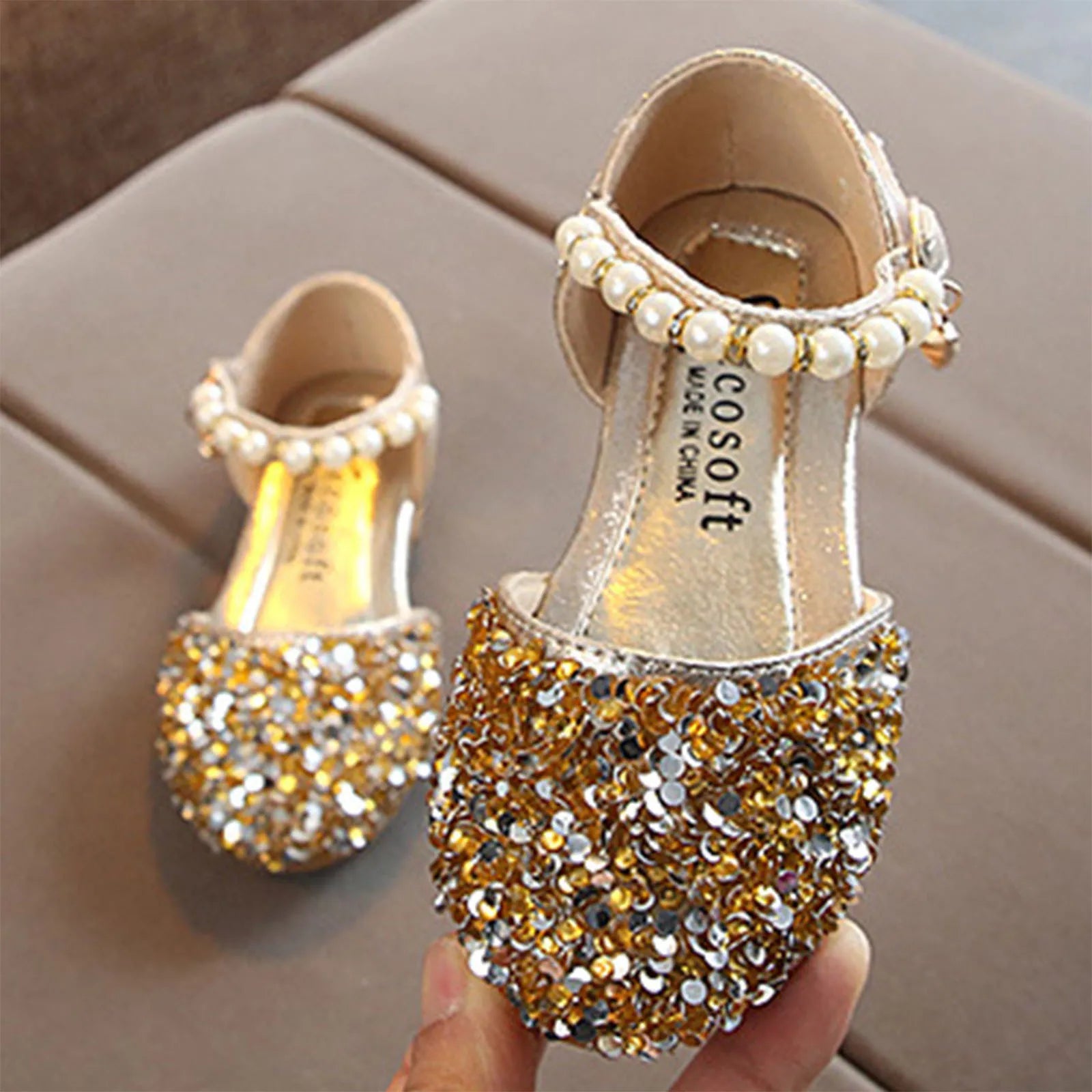 Summer Autumn Toddlers Princess Shoes, Sweet Style Little Girls Sequins Faux Pearl Decoration Sandals without Instep