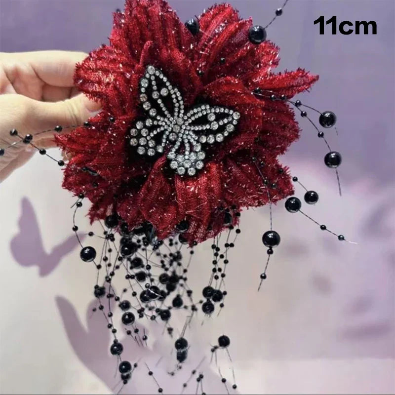 Fashion Fairy Butterfly Feather Tassel Hair Claw Shark Clips Temperament Mesh Flower Claw Clip Women Headwear Hair Accessories