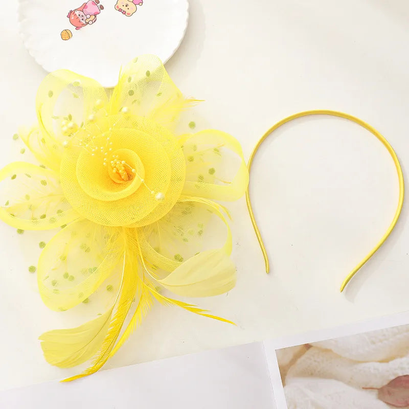 Women's Fashion Flower Feather Bead Hair Clip Bridal Hairband Brida Barrettes Hair Accessories Jewelry