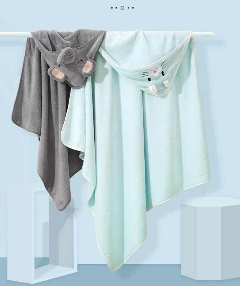 0-3 Years Unisex Baby Bathrobe Flannel Cape Cartoon Boys Girls Hooded Bathrobe Newborn Shower Gift Wrap Swaddling Bath Towel