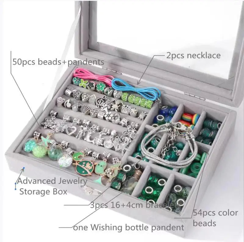 Kid Girl Crystal Beaded Jewelry Making Accessories Set With Jewelry Box DIY Bracelet Necklace Girl Gift