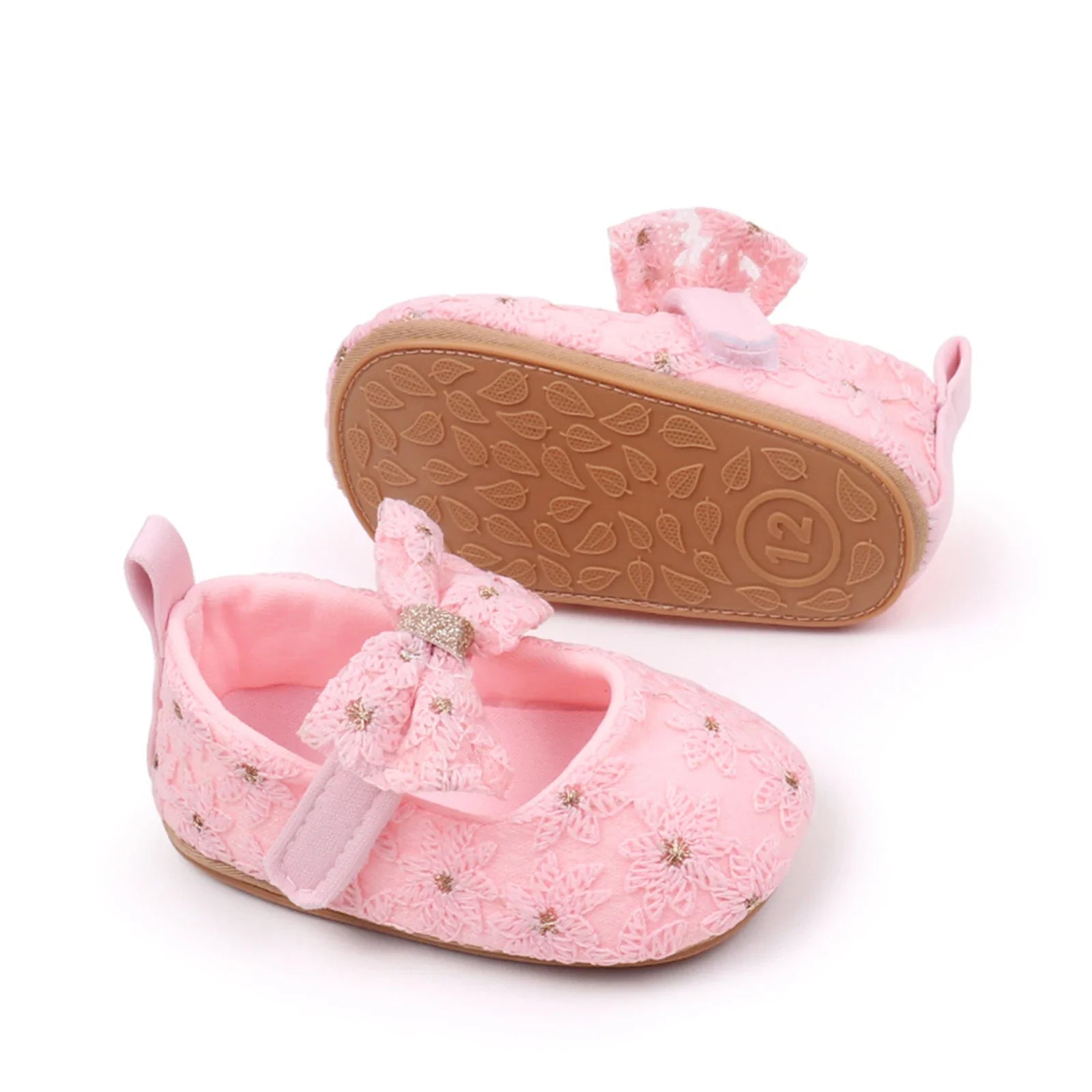Newborn Baby Girls Mary Jane Flats Cute Bowknot Wedding Dress Shoes Non-Slip First Walkers Embroidery Flower Soft Shoes